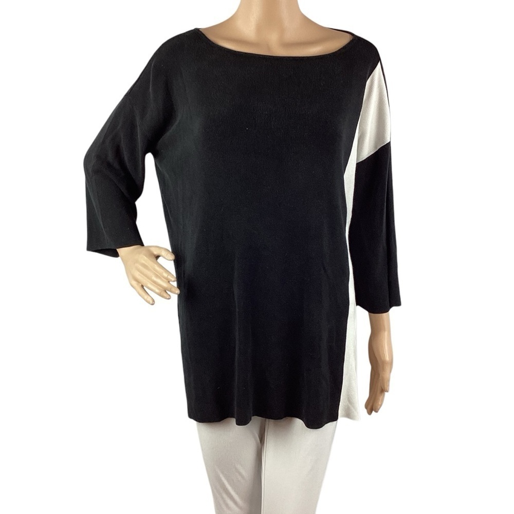 Eileen Fisher Black White Colorblock Tencel Boxy Sweater Tunic M
